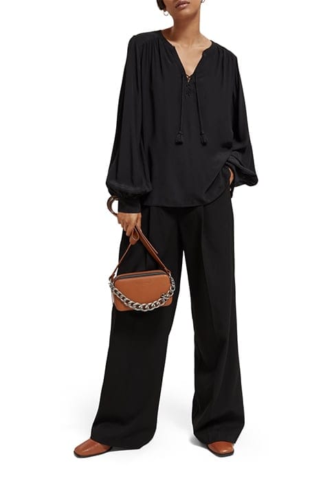 LACE UP TOP WITH BALLOON SLEEVES EVENING BLACK 3