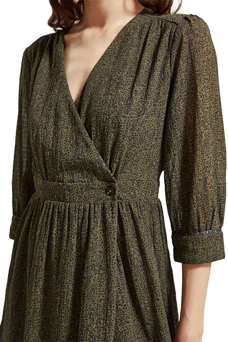WRAP MINI DRESS LEOPARD SPOT GREEN 7