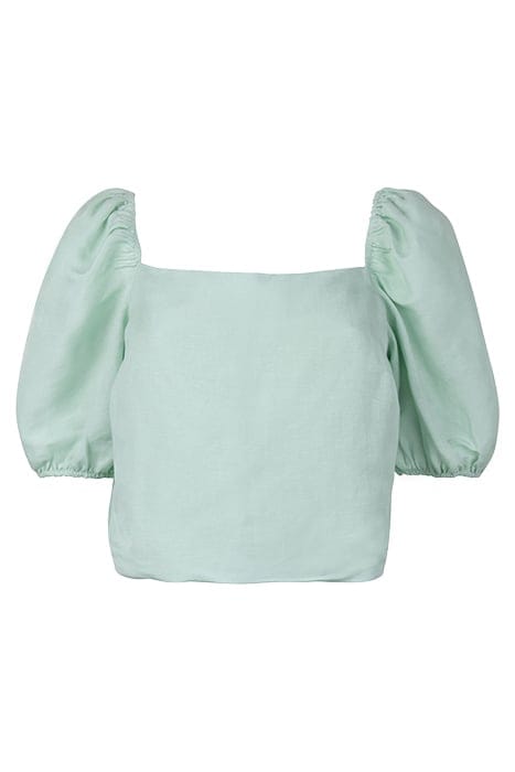JESSICA LACE UP SQUARE NECK LINEN TOP GREEN 1