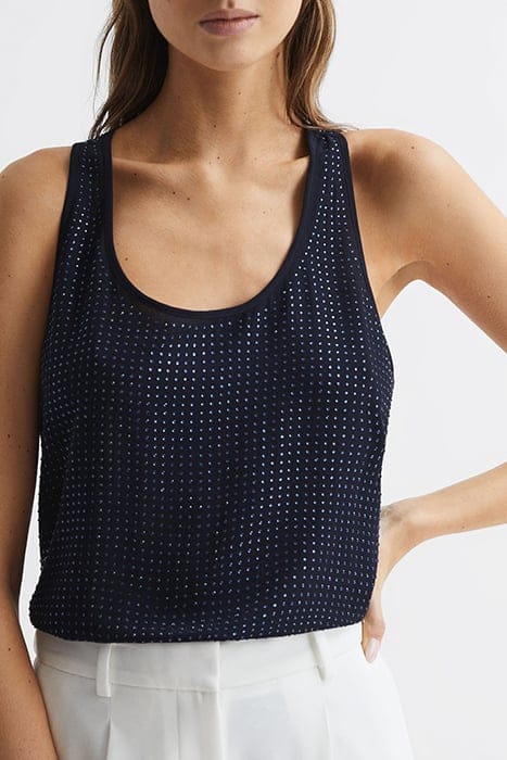 BROOKLYN EMBELLISHED TANK TOP CAMI — NAVY 1