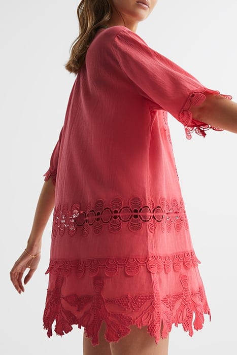 ETTA EMBROIDERED MINI DRESS — CORAL 5