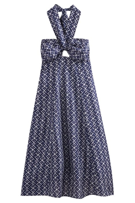 HALTERNECK CUT OUT MIDI DRESS PRUSSIAN BLUE, TRANQUIL GEO 3