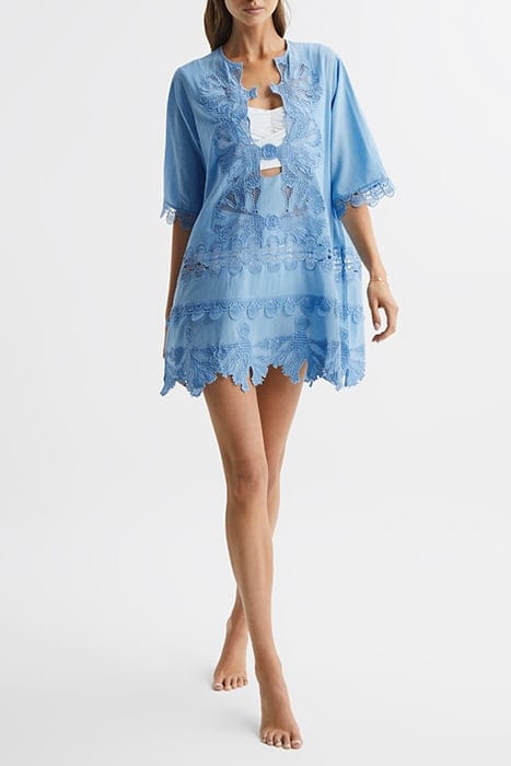 ETTA EMBROIDERED MINI DRESS — BLUE 2