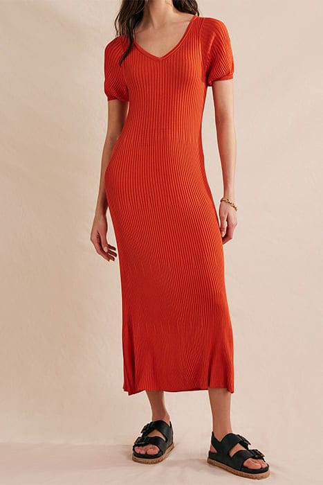 ANGLED EMPIRE KNITTED DRESS KUMQUAT 1