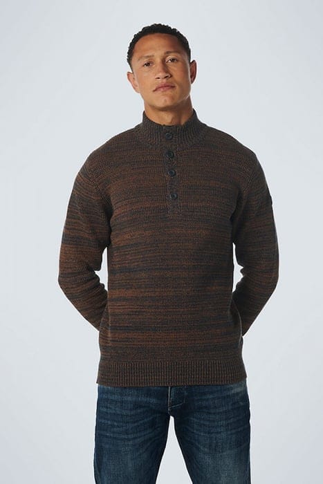PULLOVER HALF ZIPPER + BUTTON MULTI COLOURED JACQUARD CARAME 1