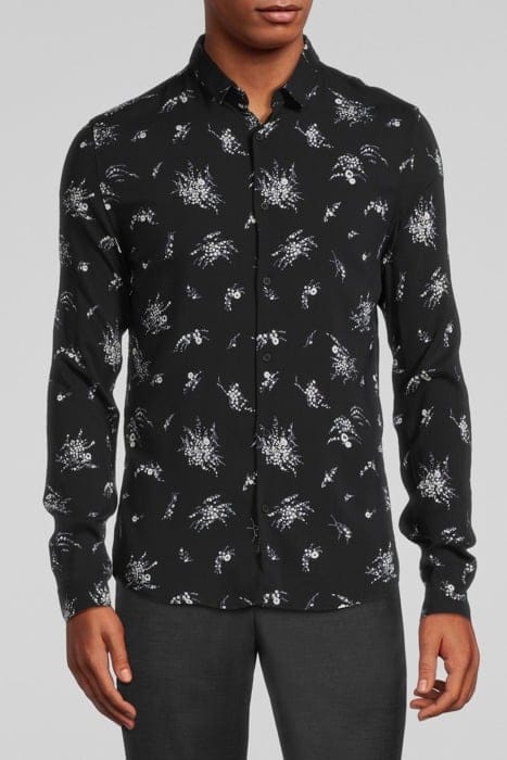 BLACK FLOWER MOTIF SLIM SHIRT BLACK 1