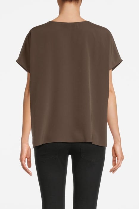 CREPE LIGHT S/S V NK TOP DEEP MOSS 2