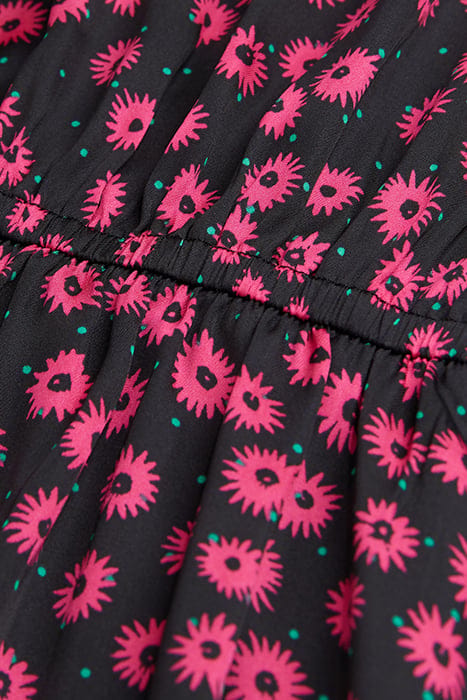 ONE SHOULDER PRINT DAISY DOTS LONG SLEEVED SHORT DRESS PINK 2