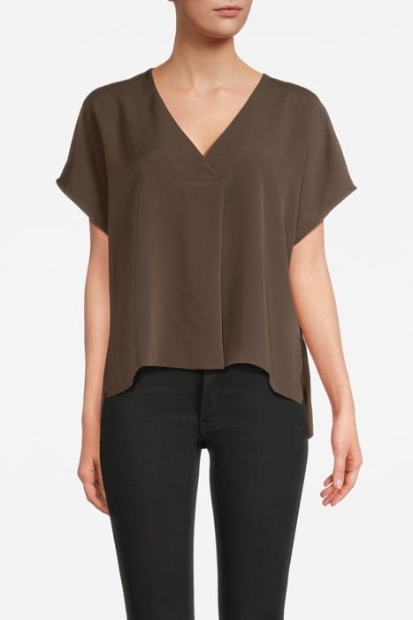 CREPE LIGHT S/S V NK TOP DEEP MOSS 1