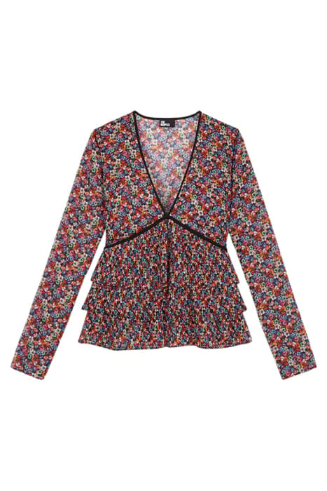 LONG-SLEEVED V-NECK TOP WITH PLEATED RUFFLES MULTICOLOR 1