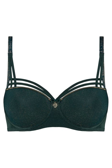 DAME DE PARIS PINE GREEN AND GOLD LUREX BALCONY BRA 3