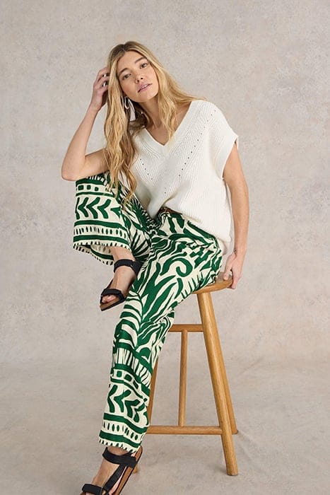 LUCINDA ECO VERO WIDE TROUSER GREEN PRINTED 4