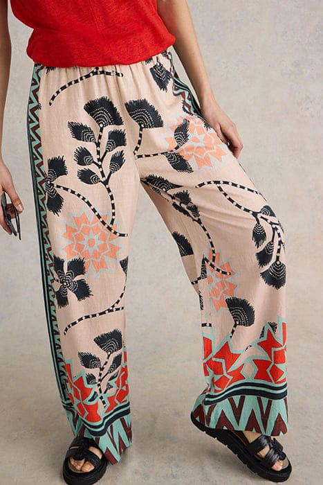 LUCY LINEN BLEND WIDE TROUSER NATURAL PRINT 1