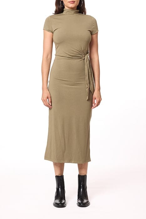 CAP SLEEVE MIDI FUNNEL NECK DUSKY GREEN 1