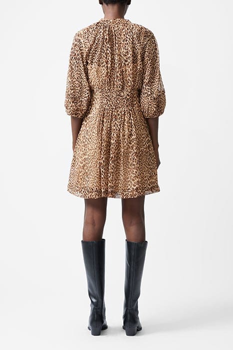 LEOPARD PLEAT WAIST DRESS S CAMEL 3