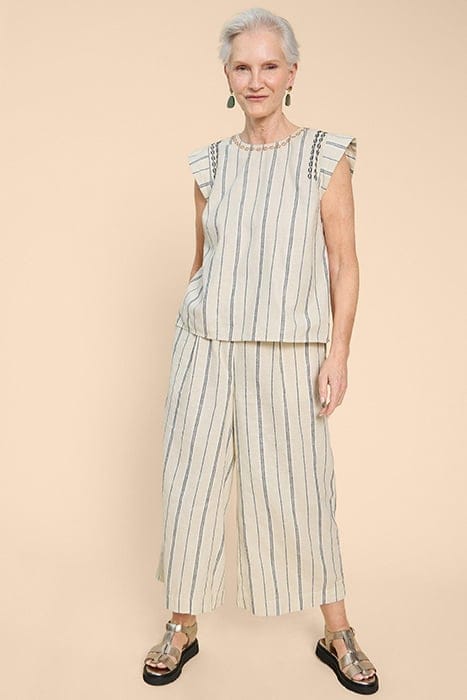 CARLA STRIPE LINEN BLEND TOP NATURAL MULTI 2