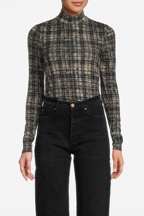 LS MOCK NECK TEE TWEED PLAID 1