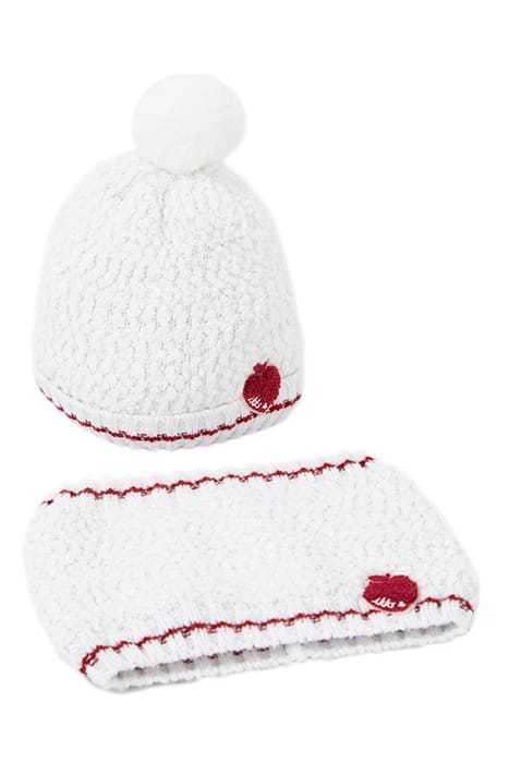 BABY GIRLS’ ECRU KNIT APPLE-HEART BEANIE & SNOOD OFF-WHITE 3