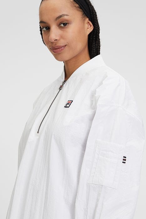 HALF ZIP CRINKLE NYLON TOP WITH CONTRAST INSERTS WHITE/BLACK 7