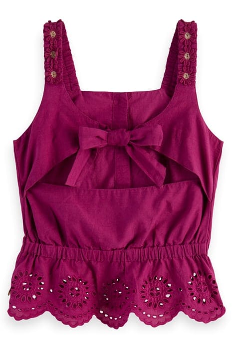 GIRLS BRODERIE ANGLAISE FLOWER TAPE TOP DAHLIA 2