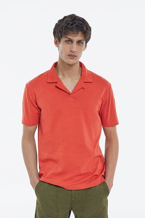 POLO ROUGE FONCÉ COTON COL CUBAIN RED 1