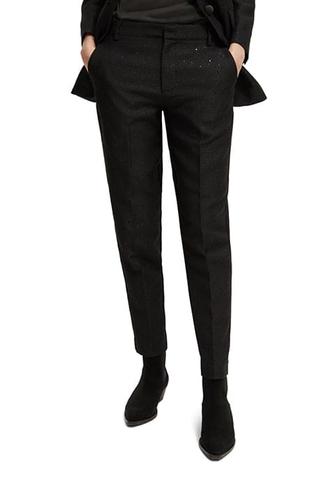 LOWRY - MID RISE SLIM LEG SEQUIN JACQUARD PANTS BLACK 1