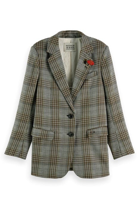 WOOL BLEND SINGLE BREASTED BOYFRIEND BLAZER PRINCE OF WALES  1