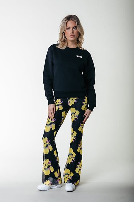 BIG FLOWER MESH EXTRA FLARE PANTS BRIGHT YELLOW 1