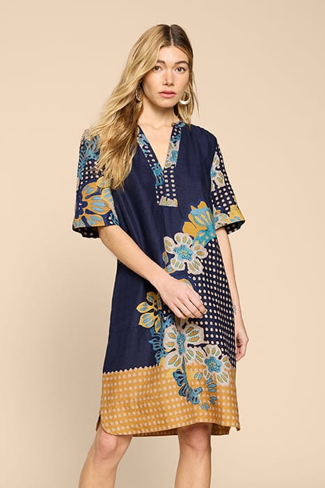 JUNE LINEN SHIFT DRE NAVY PRINTED 1