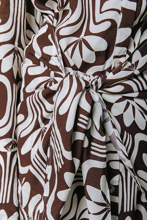 METTE RETRO FLOWER KNOTTED SHIRT DRESS BROWN 7