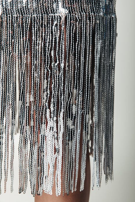 MASE SEQUINS FRINGE HALTER DRESS METALLIC SILVER 5