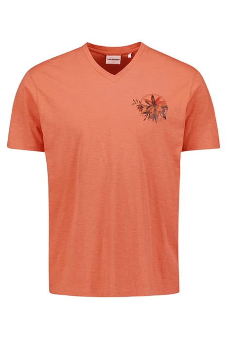T-SHIRT V-NECK MELANGE GARMENT DYED PLACED PRINT MELON 4