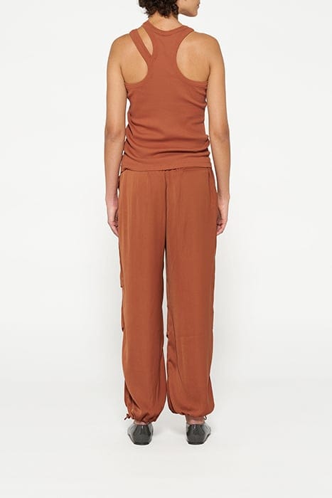 SATIN PARACHUTE PANTS SADDLE BROWN 2