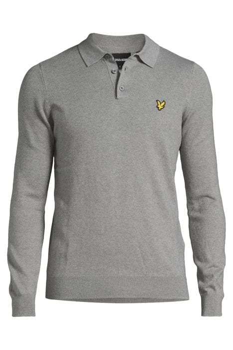 COTTON MERINO LONG SLEEVE KNITTED POLO MID GREY MARL 3
