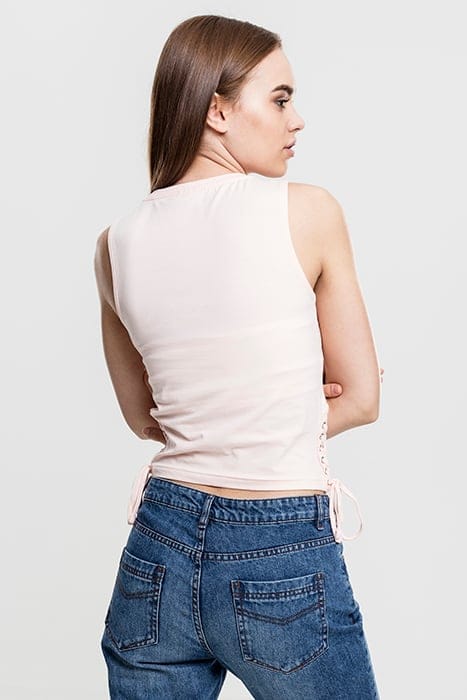 LADIES LACE UP CROPPED TOP PINK 2