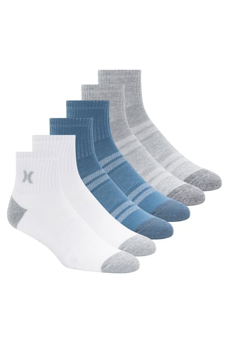 6PK MENS 1/2 TERRY QTR CREW WHITE/BLUE 1