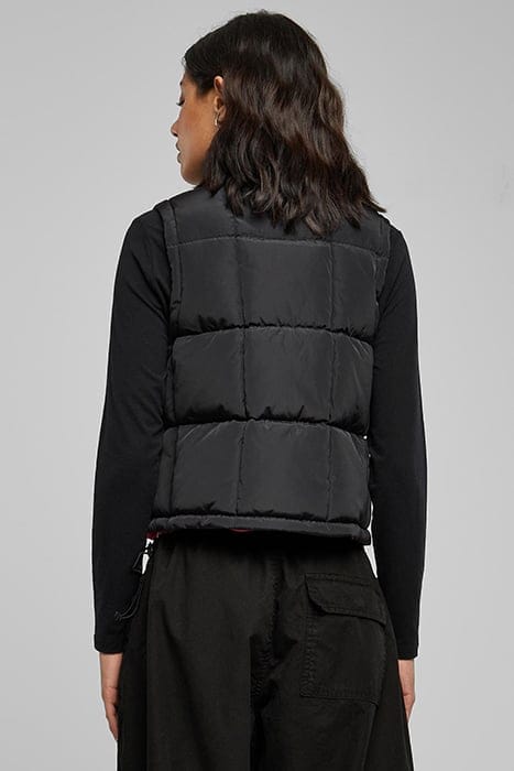LADIES REVERSIBLE CROPPED PUFFER VEST BLACK/FUCHSIA 2