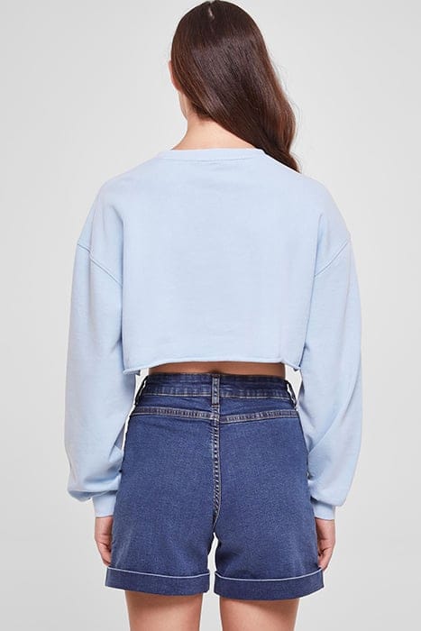 LADIES CROPPED FLOWER EMBROIDERY TERRY CREWNECK BALTICBLUE 2