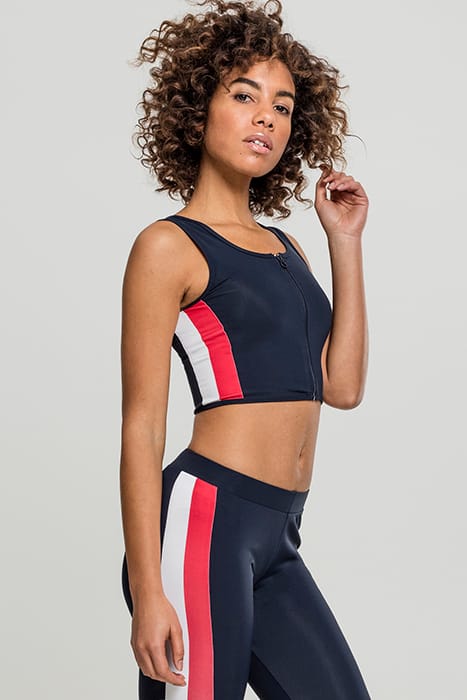 LADIES SIDE STRIPE CROPPED ZIP TOP NAVY/FIRE RED/WHITE 1