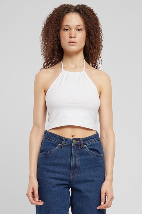 LADIES CROPPED NECKHOLDER TOP WHITE 1