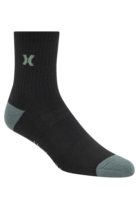 6PK MENS 1/2 TERRY HI QTR CREW BLACK/GREEN 2