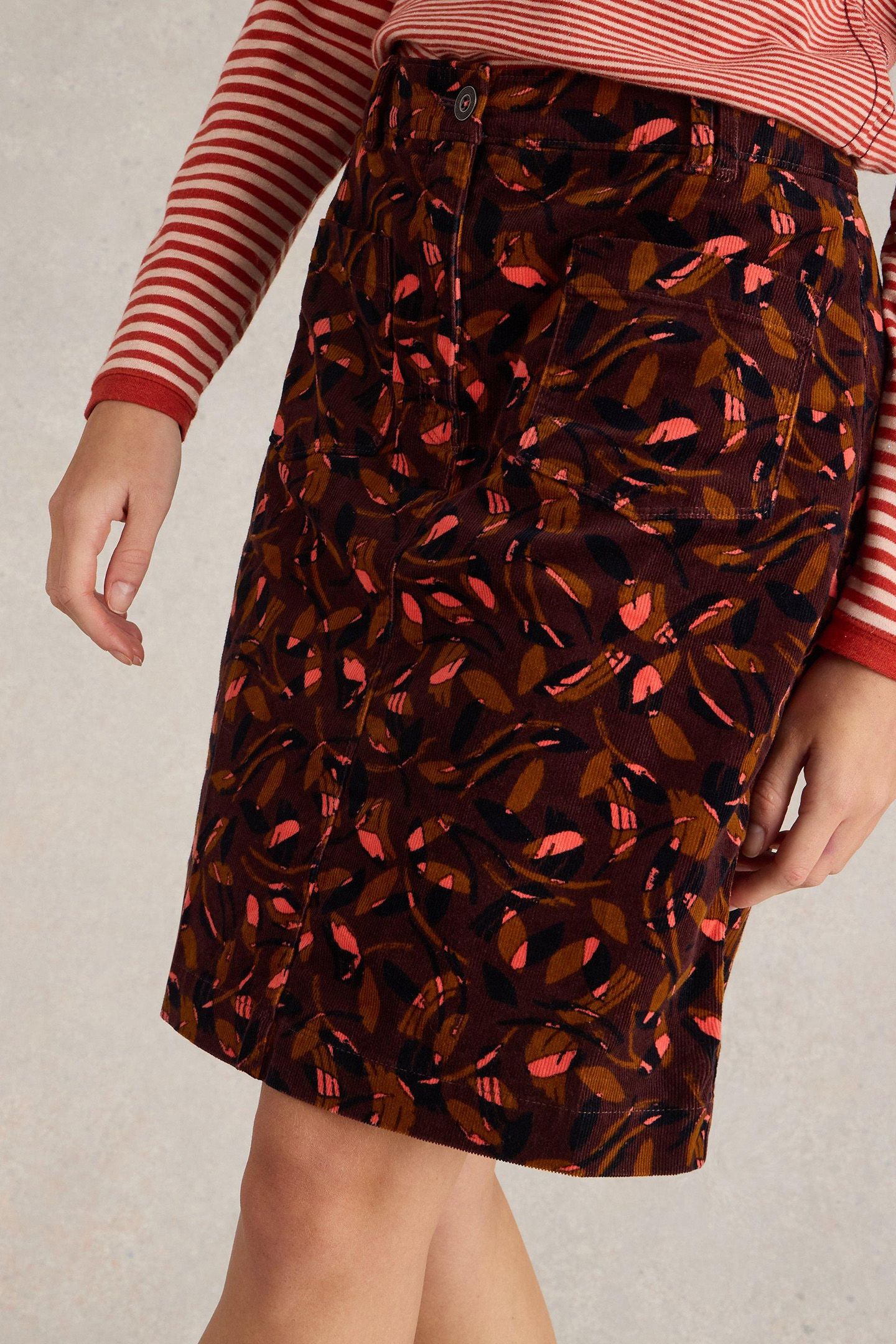 MELODY ORGANIC CORD SKIRT PLUM PRINT 1