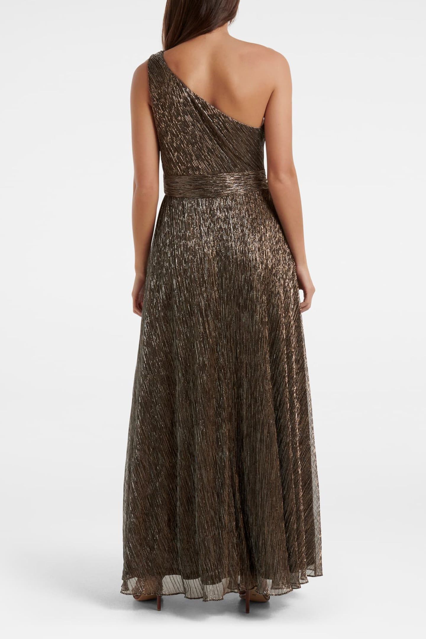 BILLIE ASYMMETRICAL PLISSE MIDI DRESS BRONZE 2