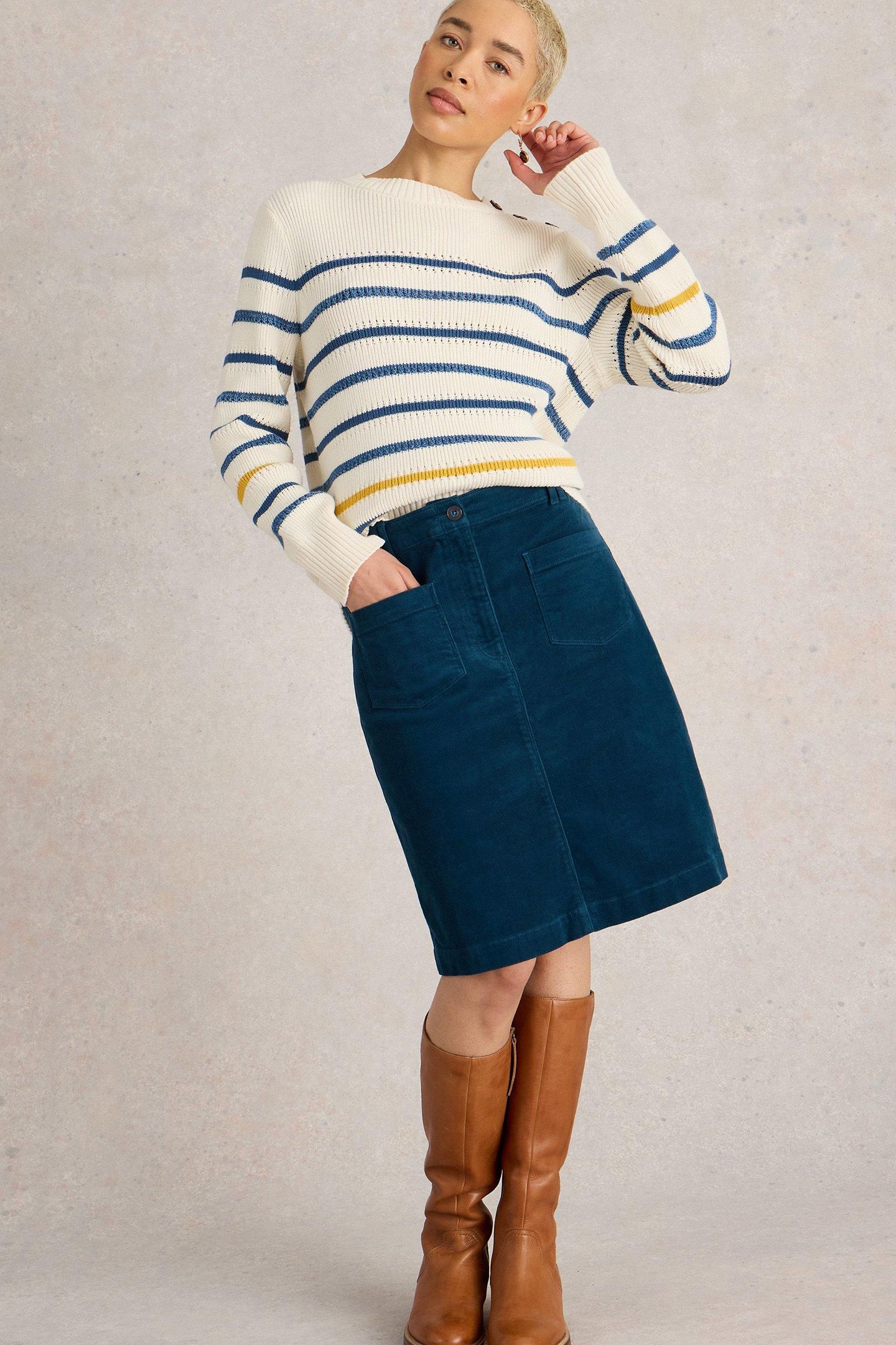 MELODY ORGANIC CORD SKIRT MID TEAL 4