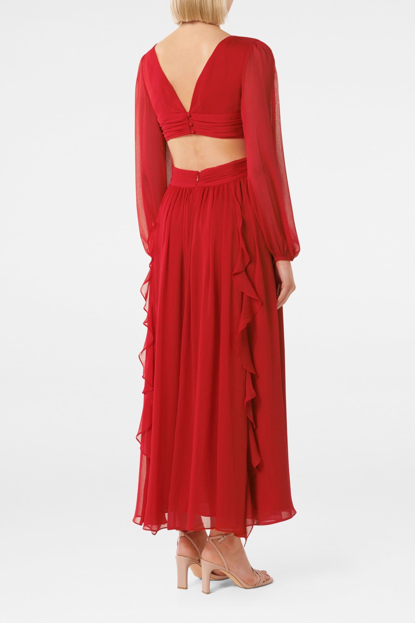 ROSALYN LONG SLEEVES FRILL DRESS CHERRY RED 2