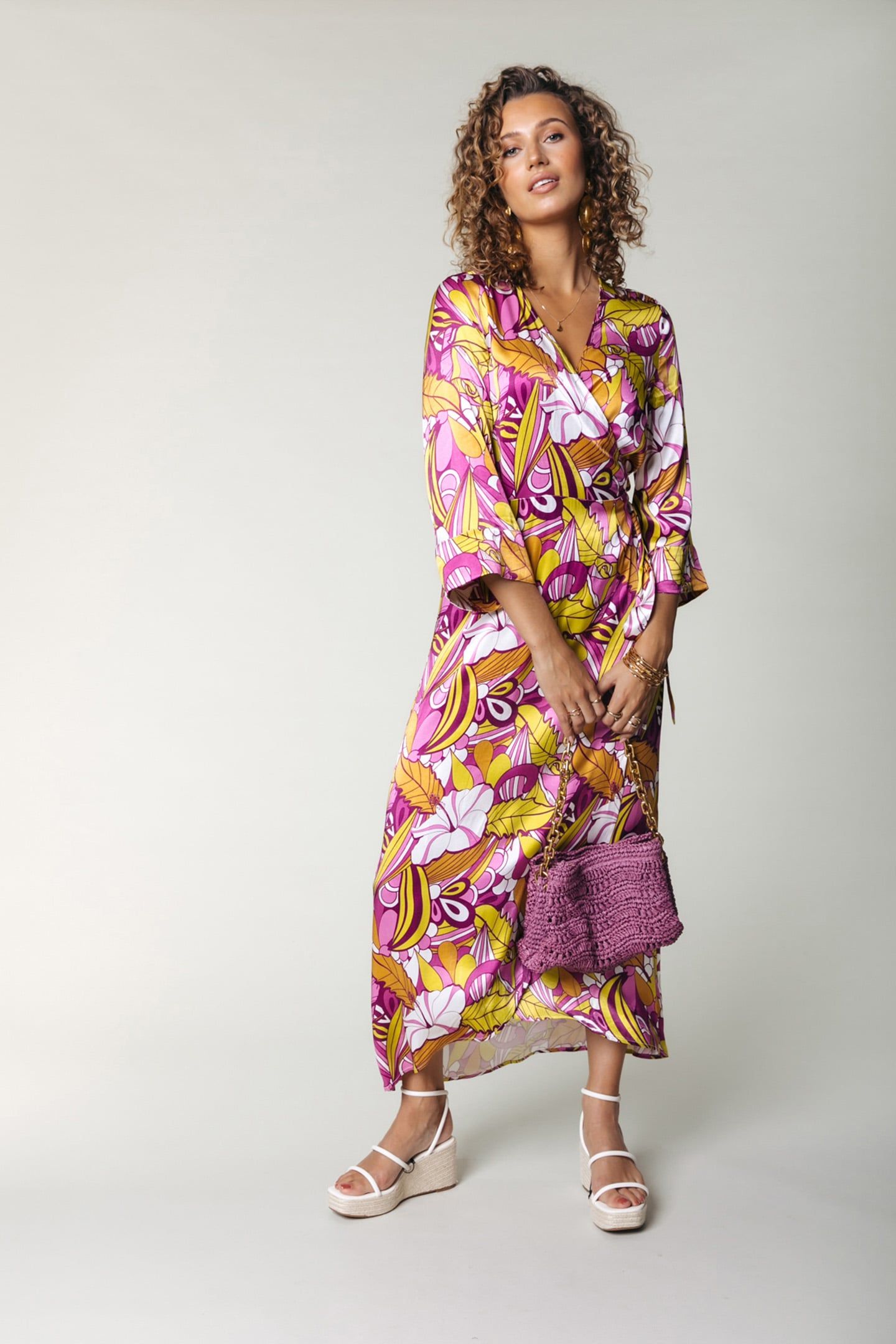 LELA FLORAL WRAP MAXI DRESS LS MULTICOLOR 1