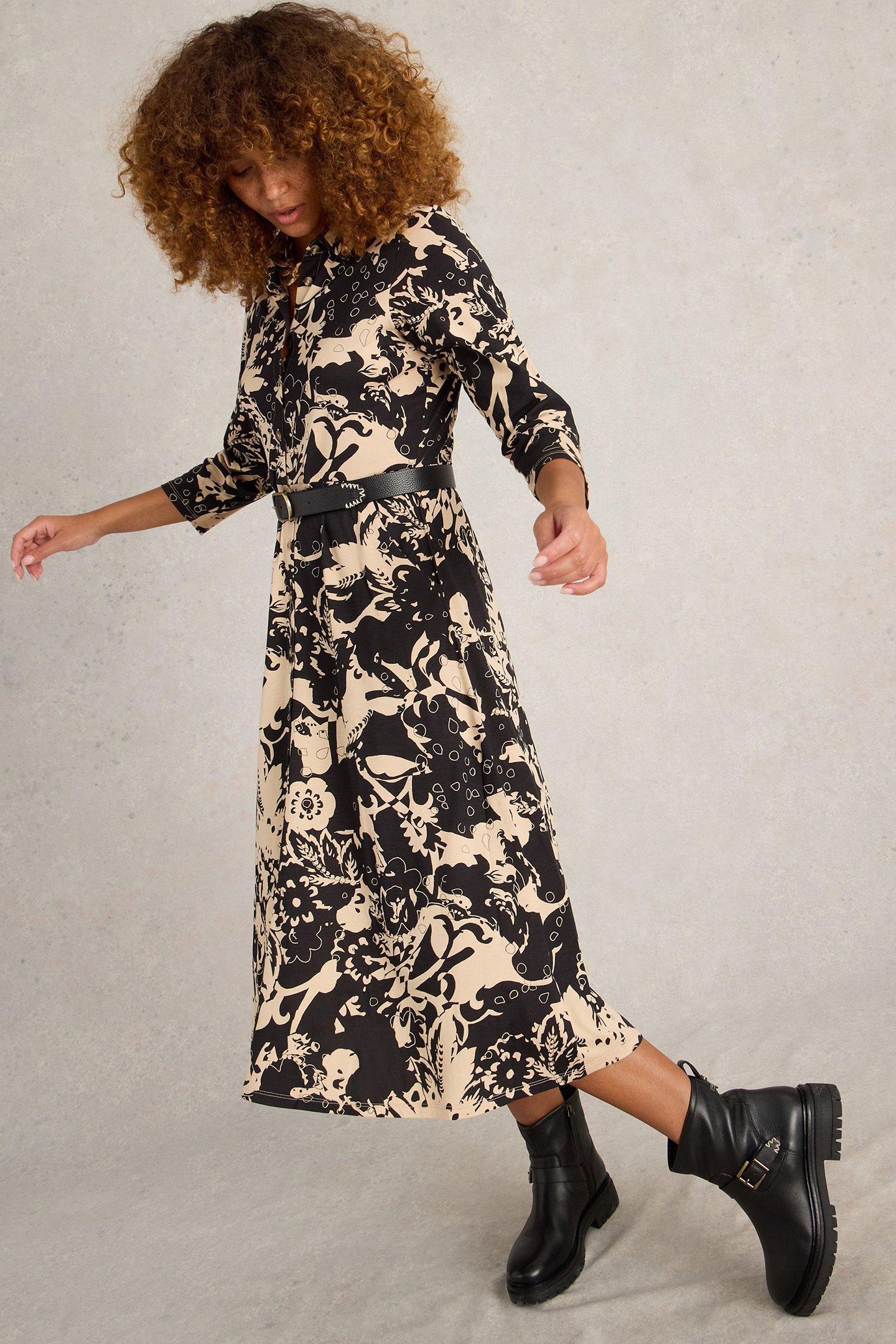 RUA JERSEY SHIRT DRESS BLACK PRINT 4