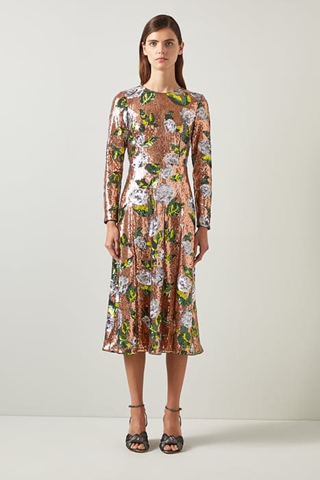 MARCEL SEQUIN MIDI DRESS ROSE GOLD/BLACK 2