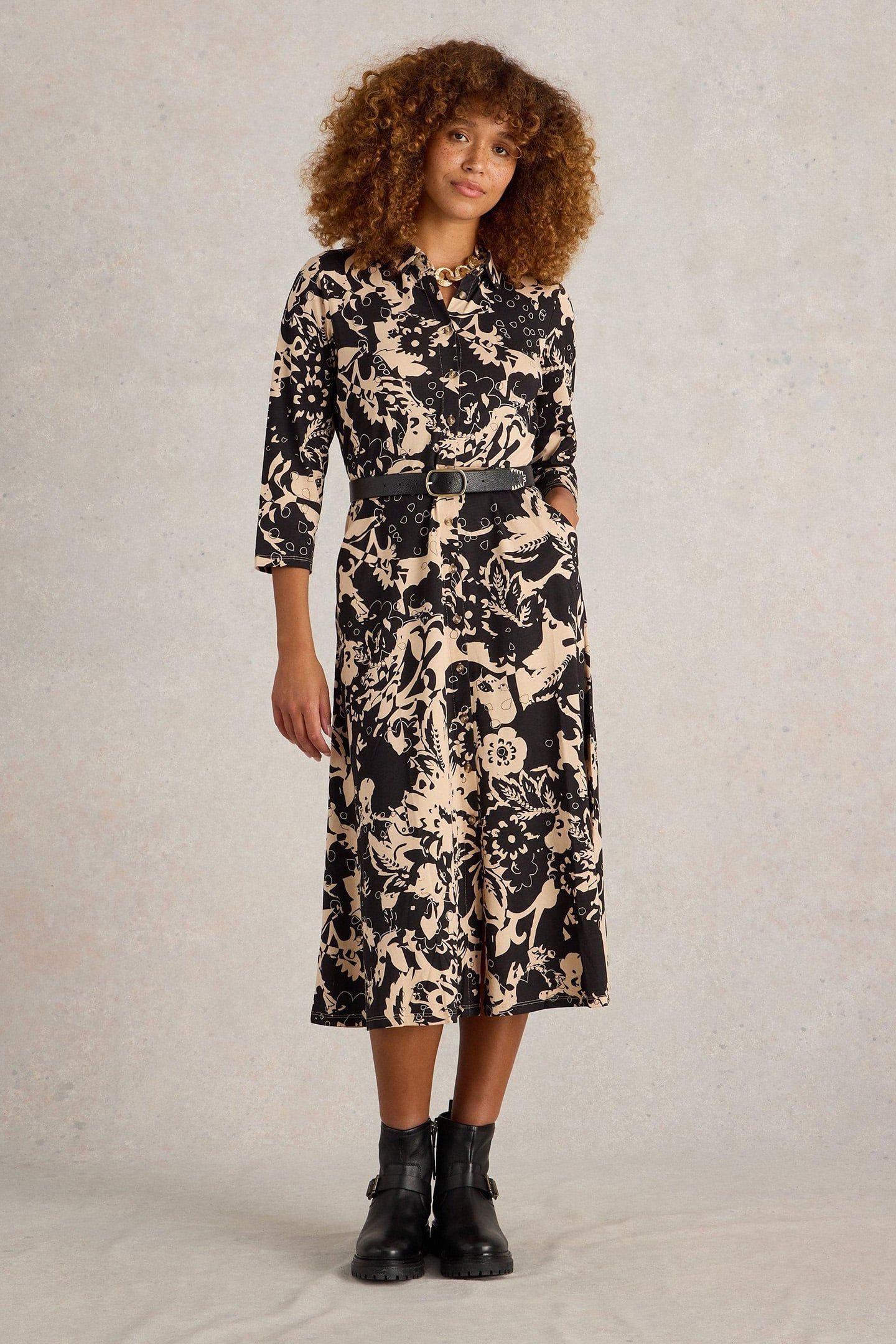 RUA JERSEY SHIRT DRESS BLACK PRINT 1