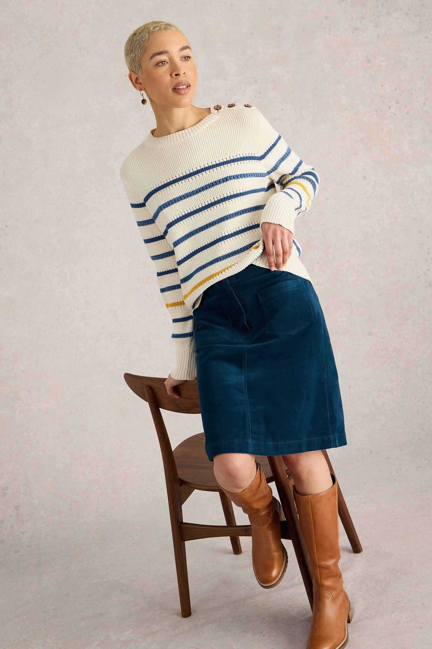 MELODY ORGANIC CORD SKIRT MID TEAL 5